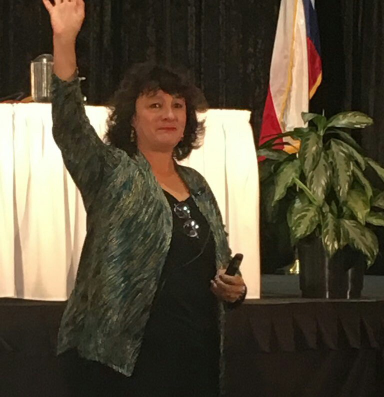 Graciela Tiscareno-Sato delivering bilingual keynote address at TABE 2016 Graciela Tiscareno-Sato delivering bilingual keynote address at TABE 2016